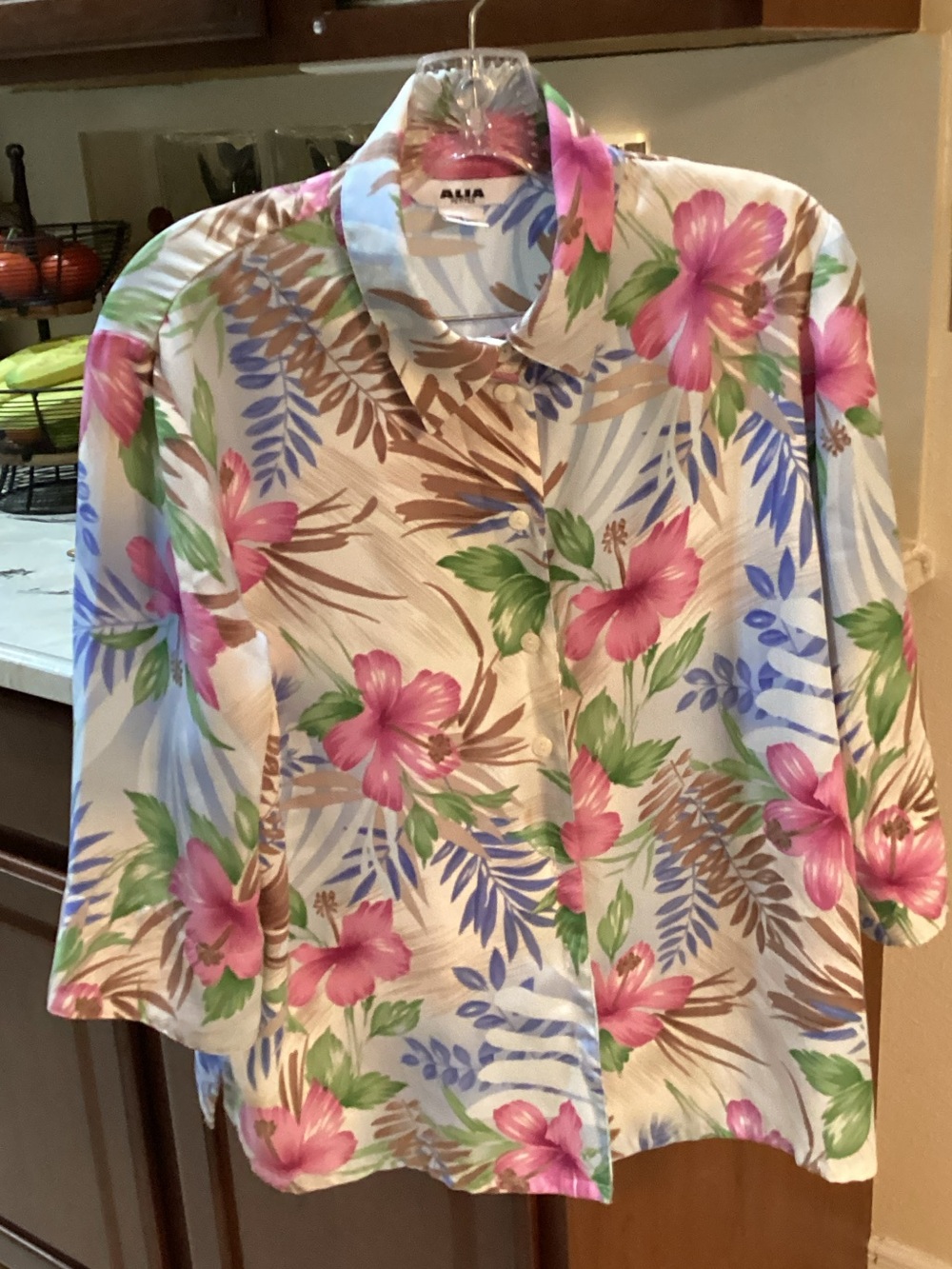 Alia Floral Button-Down Shirt in Pink, Green & Blue